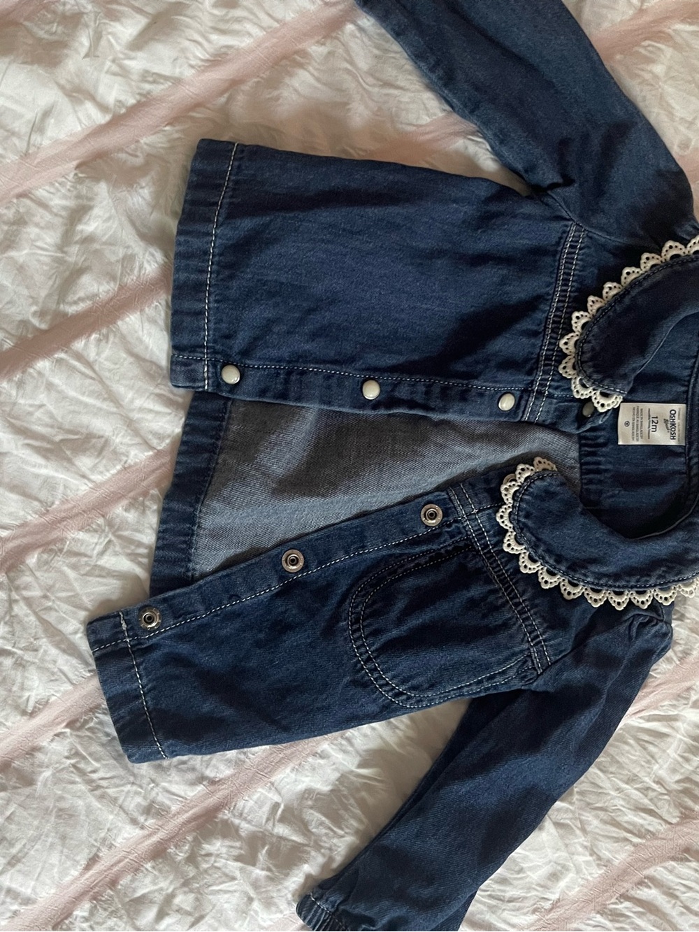 OshKosh Denim Button-Up Jacket with Lace Collar - Dark Blue